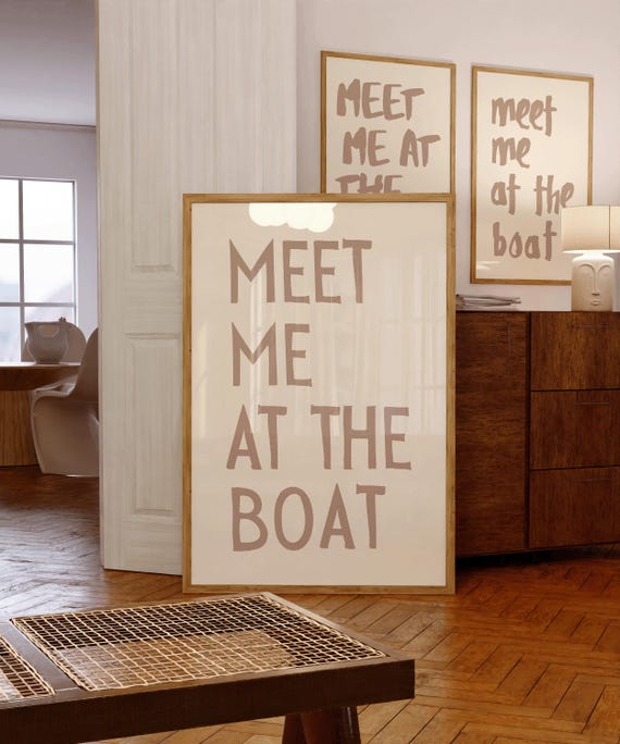 Meet Me At The Boat Print, Lake House Vintage Wall Art