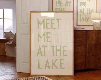 Poster "Incontriamoci al lago", decorazione murale vintage per casa sul lago, stampa tipografica verde