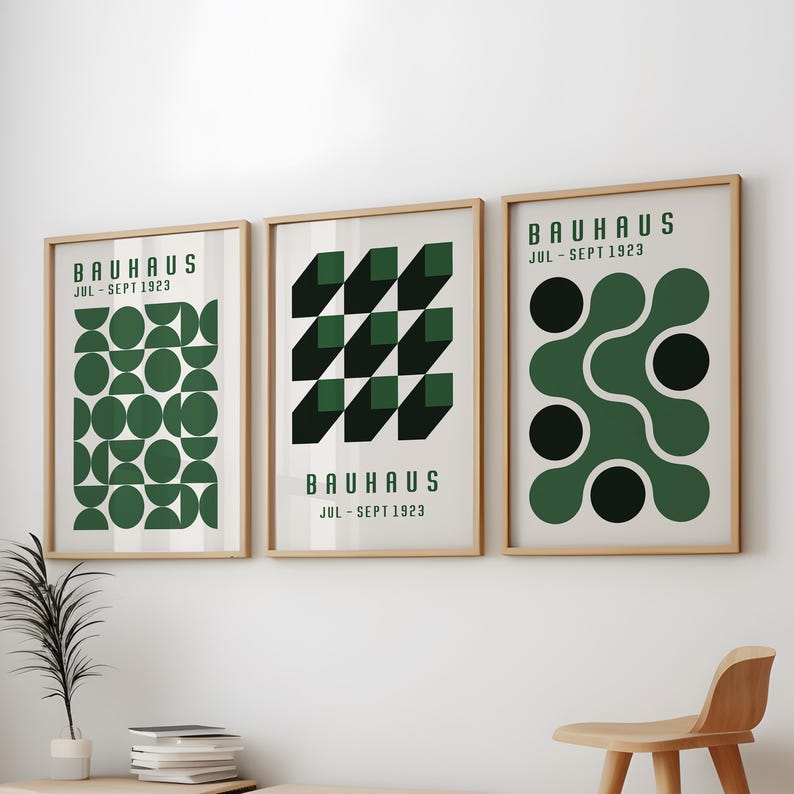 Green Bauhaus Poster, Geometric Exhibition Art Print, Mid Century ...