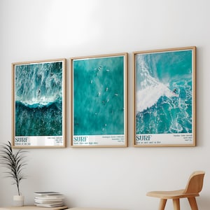 Surf Poster 3er Pack, Surf Küstenkunst Sommer Wanddruck Malerei, Surf Set 3 Poster, Surf Wall 3 Art Bundle, 3 Surf Prints