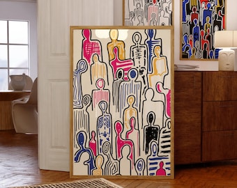 Abstrakte Figuren Wandkunst, Bunte Line Art Poster, Moderne Minimalistische Menschen Druck, Zeitgenössische Dekoration