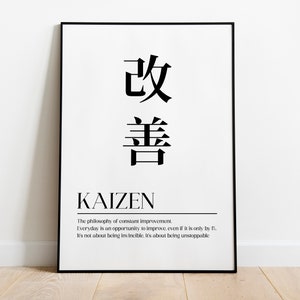 Kaizen Poster, Kaizen Minimalistische japanische Wandkunst Zitat Druck Malerei, Kaizen japanisches Zitat Plakat, Kaizen-Wanddekor Japan Raumkunst