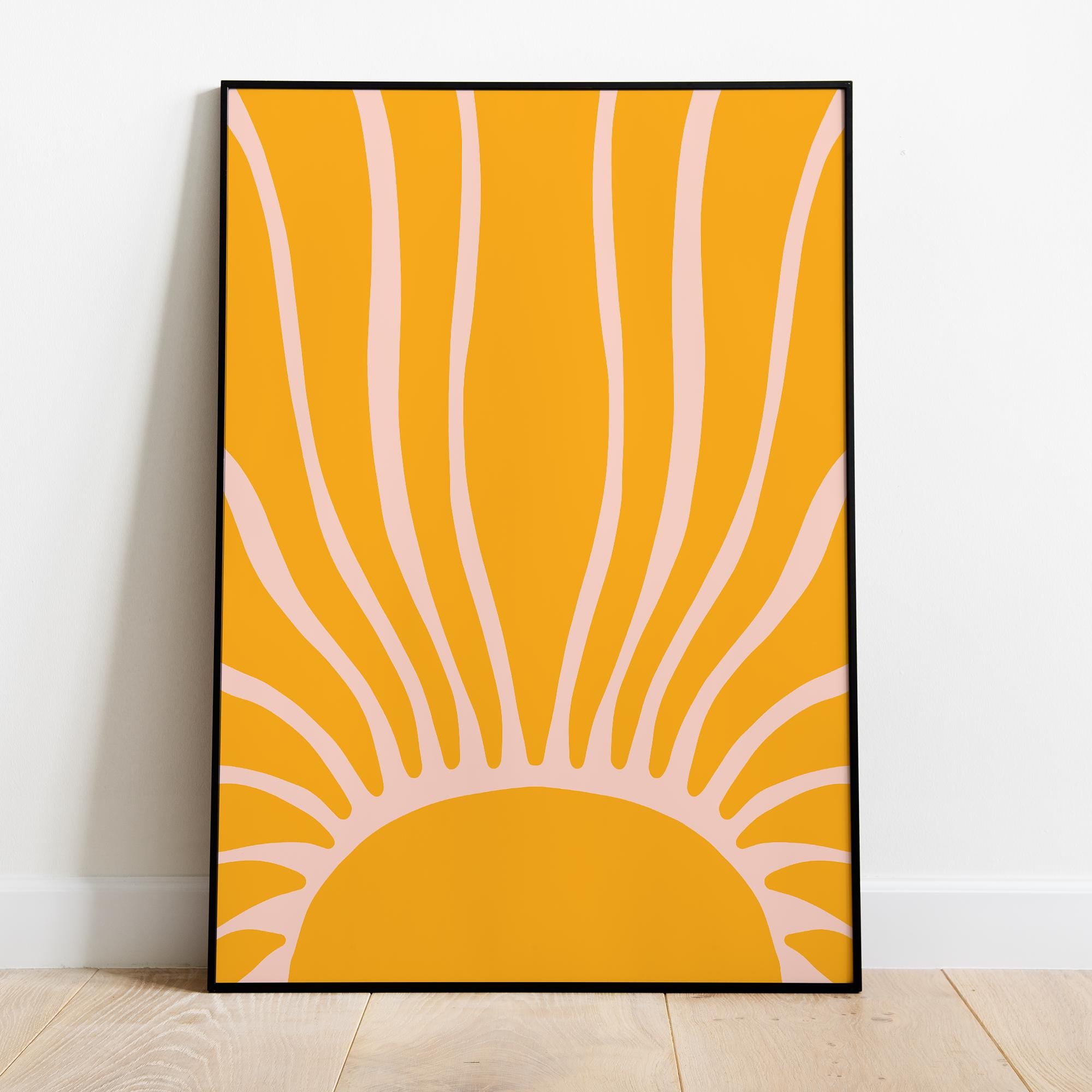 Abstract Sun Wall Art, Yellow Boho Poster Print, Minimalist Mid Century ...