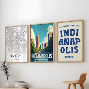 Indianapolis 3 Poster Pack, Indianapolis City 3 Wandkunst Pack, Indianapolis Vintage Travel 3 Poster Pack, 3 Set von Indianapolis City Prints