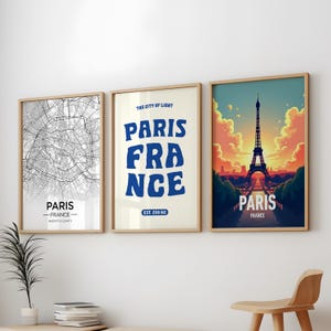 Pack de 3 láminas de París, Pack de 3 murales de París, Pack de 3 pósteres de viajes vintage de París, Set de 3 impresiones decorativas de viajes de París, Pósteres de París