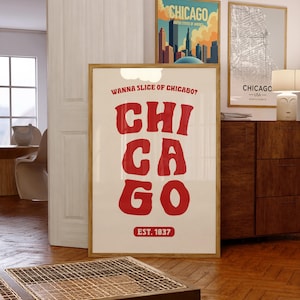Affiche de Chicago, art mural carte de la ville de Chicago, affiche de voyage vintage de Chicago, impression de voyage de Chicago, impression de la ville de Chicago, art mural de la ville de Chicago