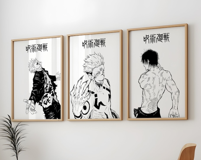 Lot de 3 affiches Jujutsu Kaisen, Art anime JujutsuKaisen, impression murale d'anime, affiche JJK, lot de 3 affiches Jujutsu Kaisen, affiche Gojo