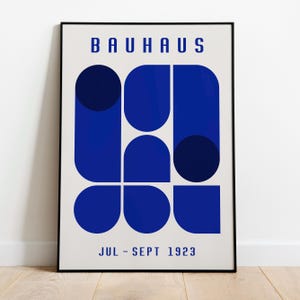 Bauhaus-affisch blå, geometrisk väggkonst, Bauhaus-utställningstryck, blå väggdekoration i mitten av århundradet Style 3