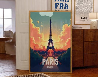 Paris Wall Art, Paris City Map Poster, Vintage Travel Print, Paris France Wall Decor, Eiffel Tower Print