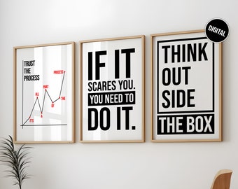 3 Office Decor Motivational Wall Art Canvas Prints Entrepreneur Bundle Set 3 Pieces Inspirational Grind Hustle Success Execution Modern Art
