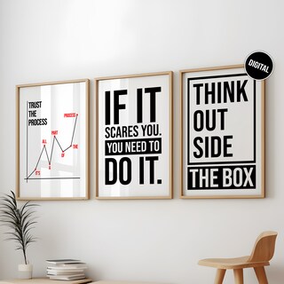 Stampe Motivazionali Su Tela Per Ufficio – Set 3 Pezzi Con Cornice – Quadri Ispirazionali Con Citazioni Imprenditoriali