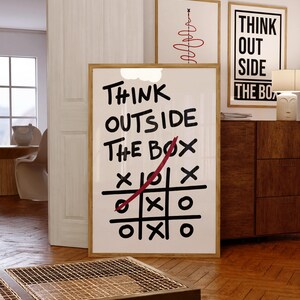 Plakat motywacyjny, plakat Think Outside The Box, motywująca sztuka ścienna, minimalistyczny wystrój biura, motywująca sztuka ścienna, motywujący wydruk