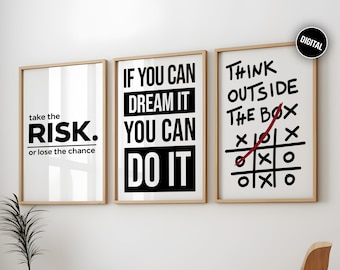 Motivational Quotes Posters 3 Pack, Motivation Quotes Art Inspirational Wall Print Painting, Inspirational Quotes Set of 3 Printable Posters