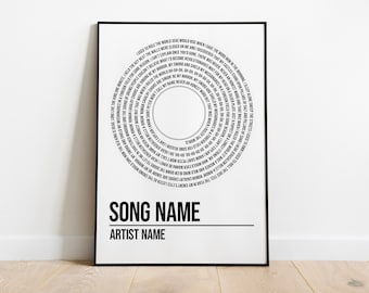 Póster de vinilo con letra personalizada: Arte musical personalizado, regalo musical minimalista en blanco y negro (digital)