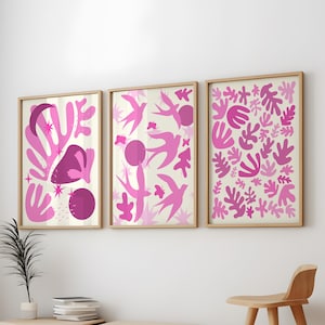 Póster rosa de Matisse (paquete de 3), arte mural retro rosa de Matisse, impresiones estéticas rosas para dormitorios, impresión de Matisse, decoración de pared rosa de Matisse (3 piezas)