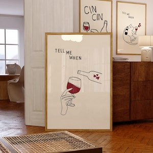 Tell Me When Wine Poster Print Funny Kitchen Decor, Wine Bottle Poster Drinking Quote Print, Cat Wine Poster, Wine Print Retro Kitchen Decor