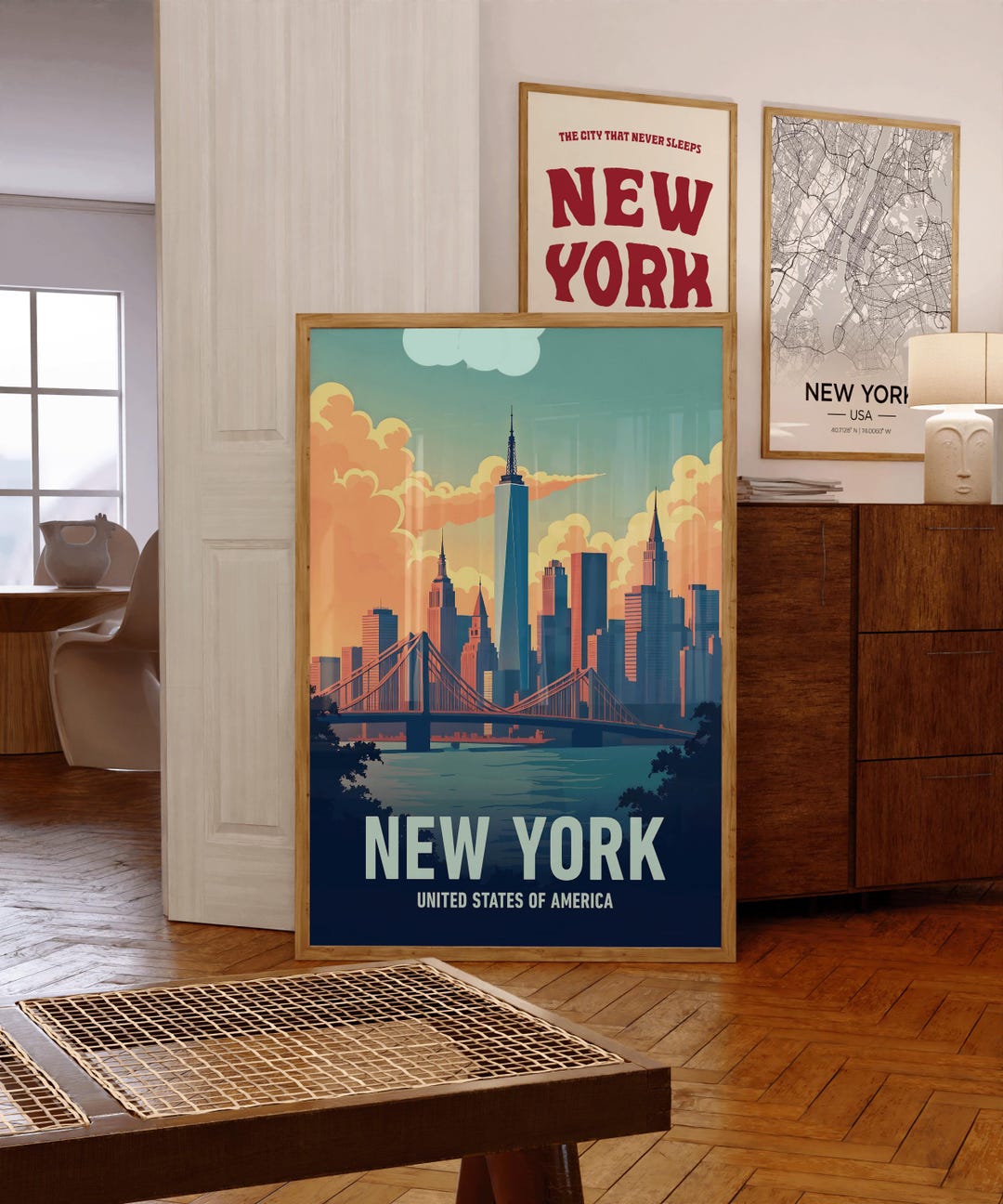 New York City Poster Vintage Travel Wall Art, NYC Print USA Retro ...