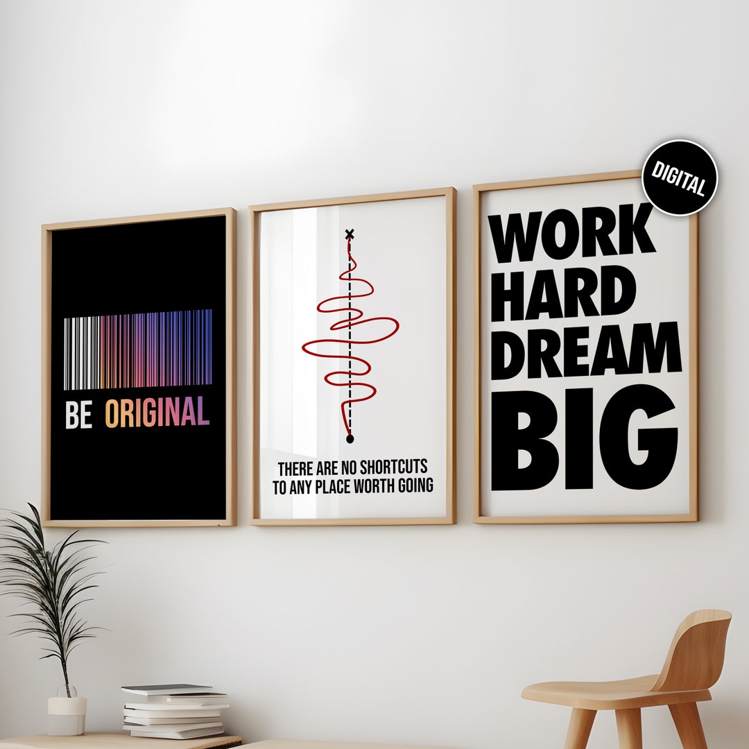 Motivational Wall Art Set of 3 Prints: Work Hard Dream Big Office Decor ...