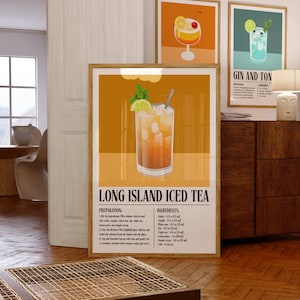 Long Island Iced Tea Poster, Cocktail Print Art Bar Cart Decor, Long Island Iced Tea Print Cocktail, Long Island Iced Tea Wall Art Bar Decor