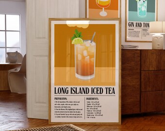 Long Island Eistee Poster, Cocktailrezepte, Retro Bar Warenkorb Dekor, Hausbar Wandkunst, Mixology Geschenk