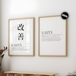 Kaizen Poster 2 Pack, Kaizen minimalistisches japanisches Kunstzitat Wandbild, Kaizen-Set mit 2 Postern, Kaizen japanische Wandkunst 2 Bundle
