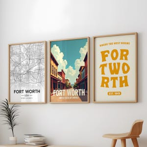 Fort Worth 3 Poster Pack, Fort Worth City 3 Wandkunst Pack, Fort Worth 3 Poster Pack, 3 Set Fort Worth Prints, Fort Worth Map Wandkunst