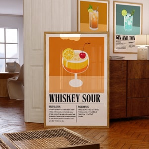 Whiskey Sour Poster, Cocktail Print Art Bar Cart Decor, Whiskey Sour Print Cocktail, Whiskey Sour Wall Bar Cart Art, Whiskey Sour Bar Decor