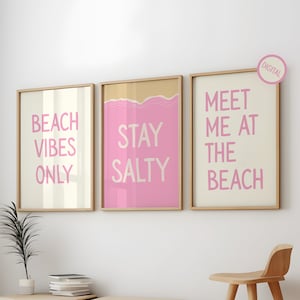 Summer Beach Prints: Pink Coastal Art, Retro Typography (Digital Download)