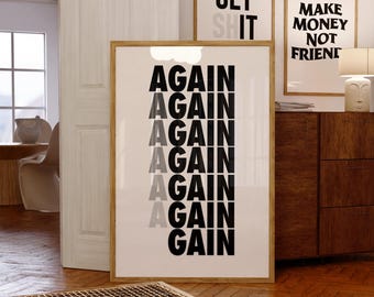 Motivational Poster Gym, Again Gain Minimalist Wall Art, Home Gym Decor, Workout Room Decor, Fitness Print, Athlete Gift