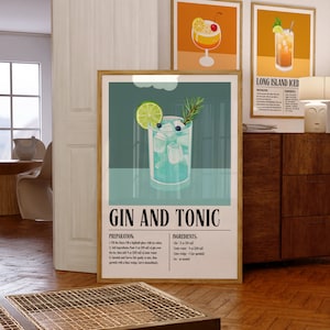 Gin and Tonic Poster, Cocktail Print Art Bar Cart Decor, Gin and Tonic Print Cocktail, Gin and Tonic Wall Bar Cart, Gin and Tonic Bar Decor