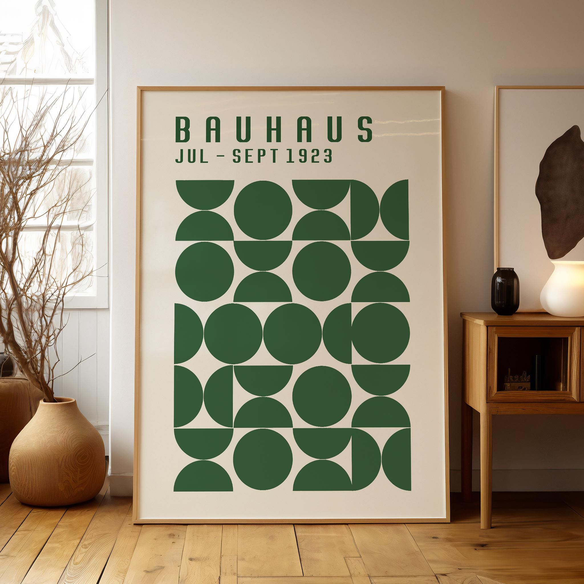 Green Bauhaus Poster, Geometric Exhibition Art Print, Mid Century ...