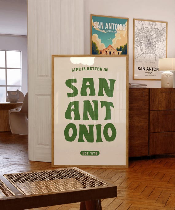 San Antonio Poster, Texas Wall Art, Life Is Better In San Antonio, Retro City Typography Print, TX Gift