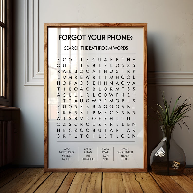 Your Phone Poster, Bathroom Maze Print, Bathroom Puzzle Wall