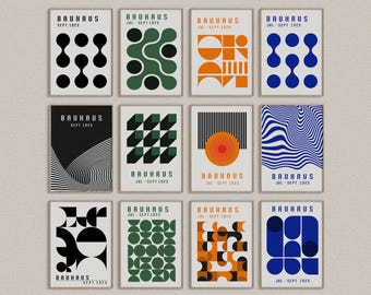 Bauhaus Prints 12 Pack,  Geometric Trendy Wall Art Bundle, Bauhaus Art Set 12 Prints, Bauhaus Exhibition 12 Art Prints, 12 Art Deco Prints