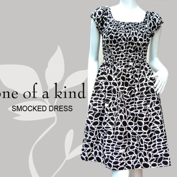 Black and white smocked dress OOAK