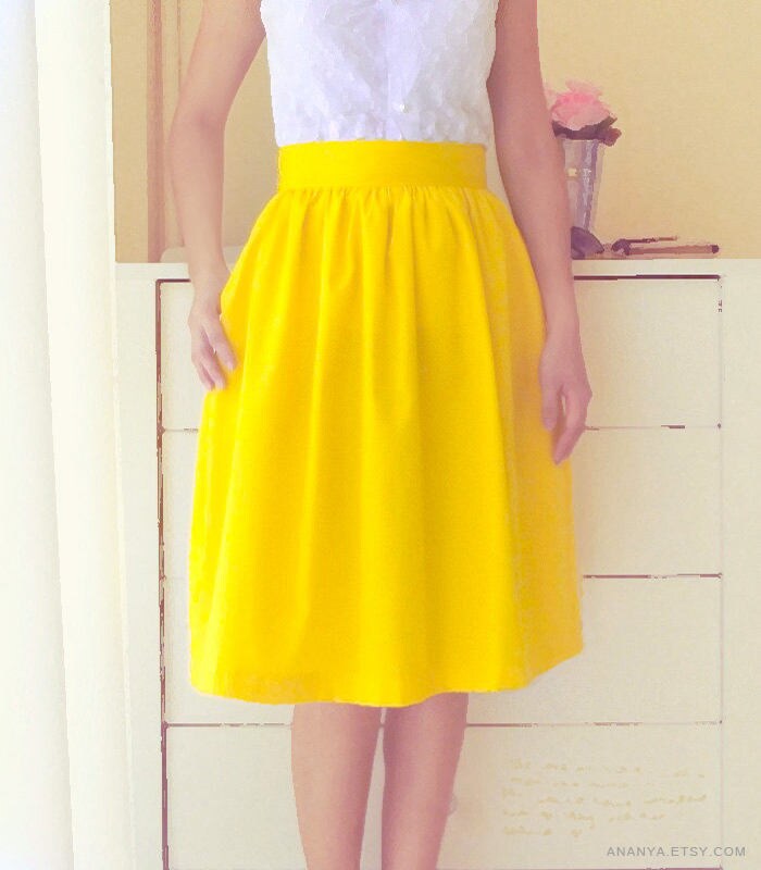Cotton fully lined gathered skirt with pockets custom size Etsy