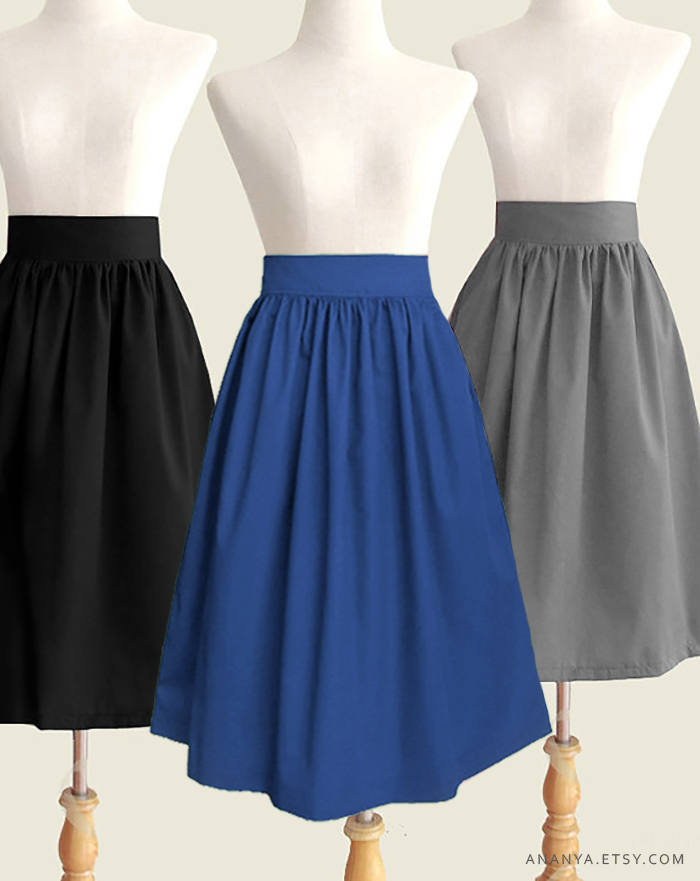 Cotton fully lined gathered skirt with pockets custom high Etsy