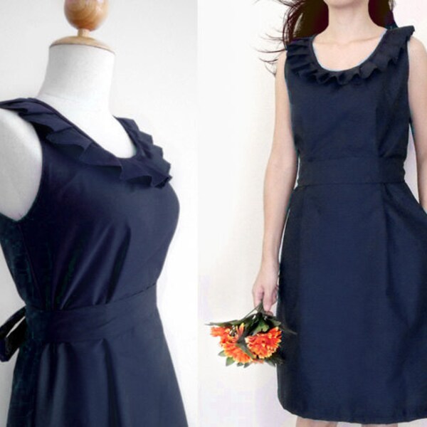 Reserved for lupacchiotto - Custom fully lined pleated collar dress in navy w/ express mail service