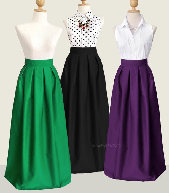 Cotton fully lined pleated long skirt with pockets custom Etsy