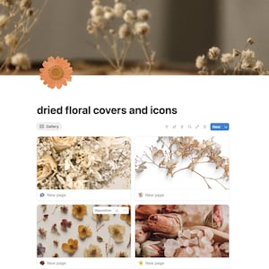 May include: Image featuring a collection of dried floral covers and icons. The image showcases various arrangements of dried flowers, including roses and delicate sprigs, with a warm, neutral color palette. The text "dried floral covers and icons" is displayed.