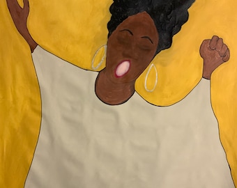 Oversized African American Gospel Singer Painting, Signed Original Art