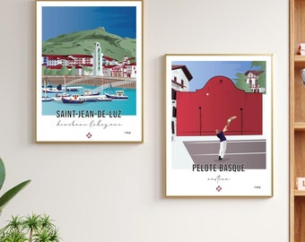 Set mit 2 Postern BASKENLAND / Dekoration / Baskische Illustration / Wandplakat