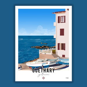 Affiche Guéthary Pays-Basque / Illustration Pays-Basque / Décoration murale
