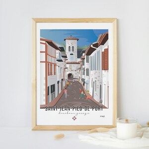 Cartel Saint Jean Pied de Port - Rue d'Espagne / Cartel del País Vasco / Decoración / Ilustración Vasca