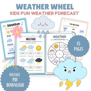 Wetterrad Kinderspaß Wettervorhersage | Pädagogisch interaktiv | Bearbeitbar in Canva | Klassenzimmer-Homeschool-Dekor |. Sofortiger digitaler Download