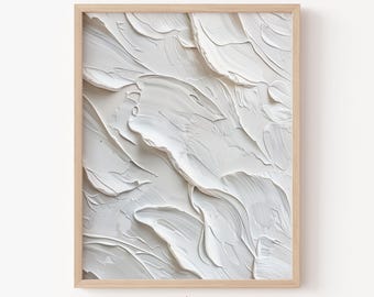 White Abstract Art Printable, Japandi Texture Painting in Wabi