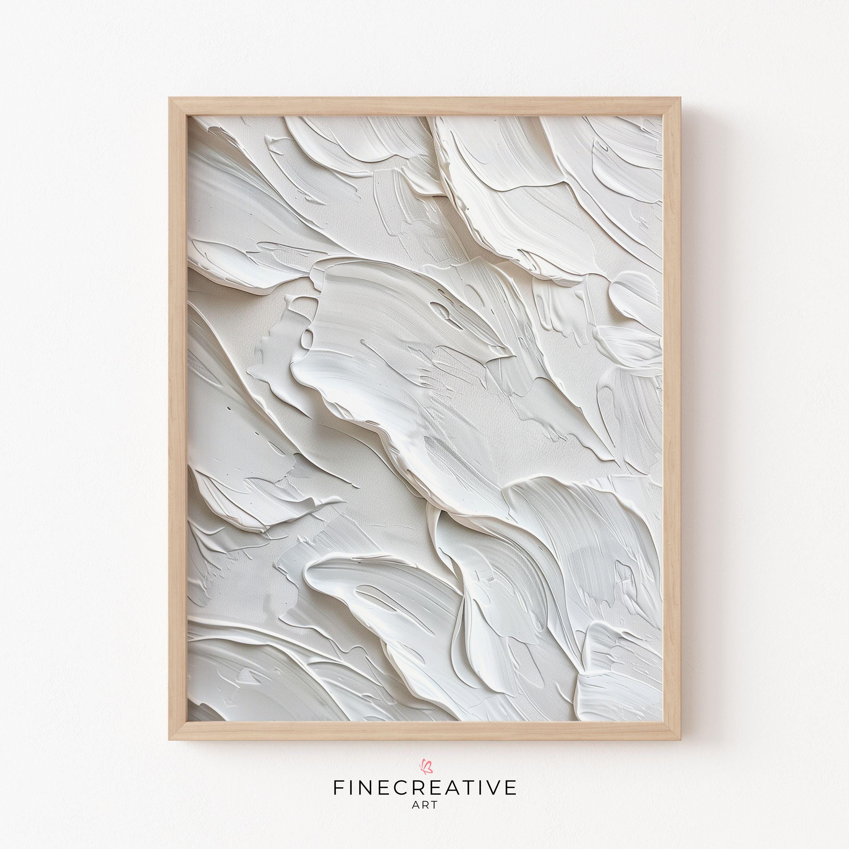 White Abstract Art Printable, Japandi Texture Painting in Wabi