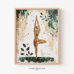 Abstract Boho Print Yoga Pose in Gold Texture Female Silhouette, Zen Wall Art, Balance Decor, Girly Self Care Downloadable Artwork | I01