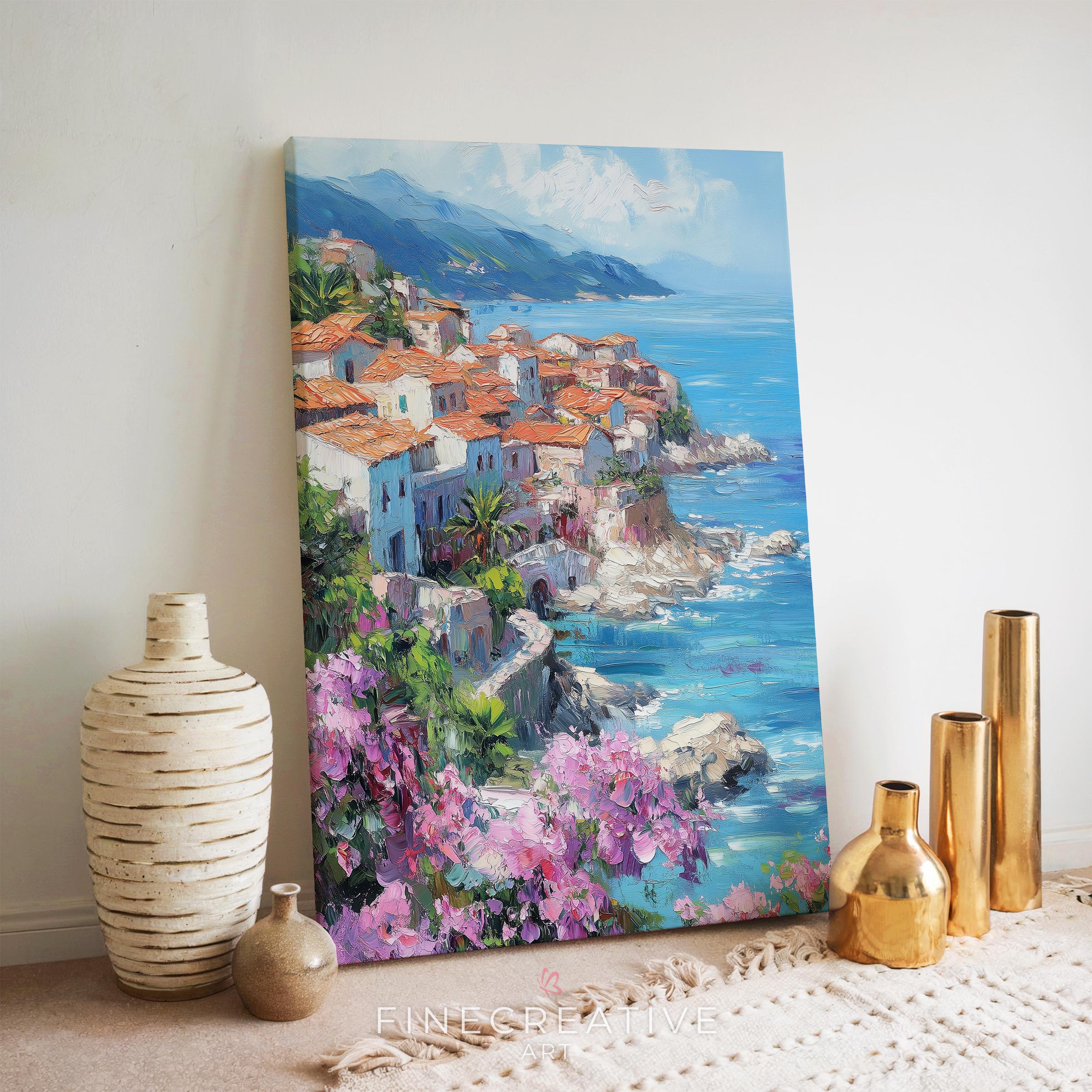 Coastal Wall Art Cliffside Landscape Print of Mediterranean Seaside ...