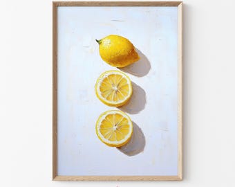 Lemon Wall Art Printable Modern Farmhouse Kitchen Decor, Citrus Fruit Art Print, Minimalist Dining Room Still Life, Downloadable Gift | H21